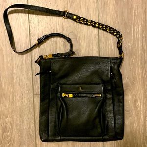 Elliott Lucca Gwen pebble leather messenger bag in black 11”X11”